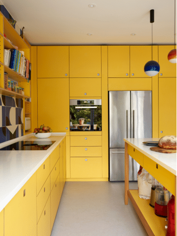 bold yellow painted kitchen 
