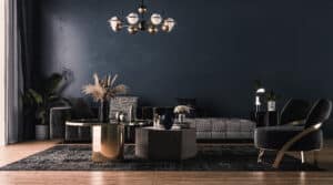 best dark paint colors for interior with dark blue walls and dark furniture to create a moody look