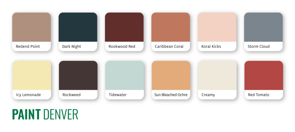 2025 Paint Color Trends chart with oranges and reds and light colors 