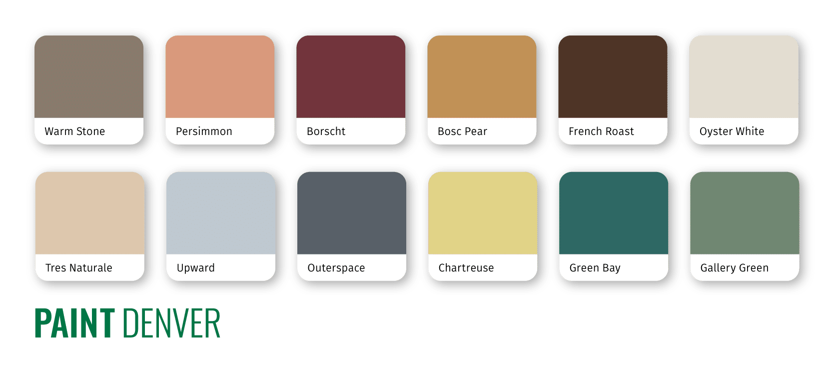 2025 Paint Color Trends chart with greens, yellows, and soft colors 